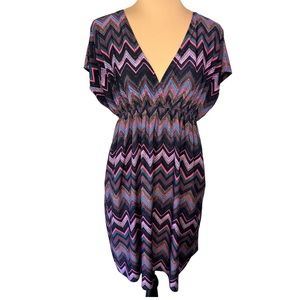 Cristinalove Colorful Chevron Print Deep V-Neck Dress, Size M